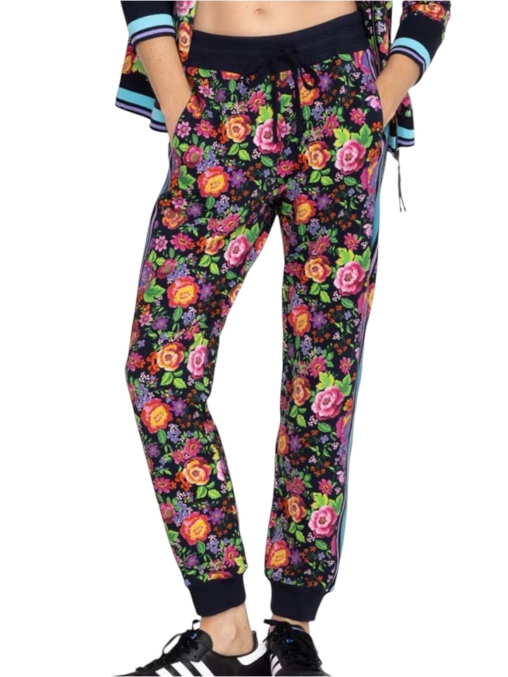 Johnny Was Cantero Floral Jogger Pants size Large Black Multi Lounge Athleisure